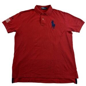 Y2K Polo Ralph Lauren Red USA Flag Big Pony Polo Shirt Men's Size Large‎